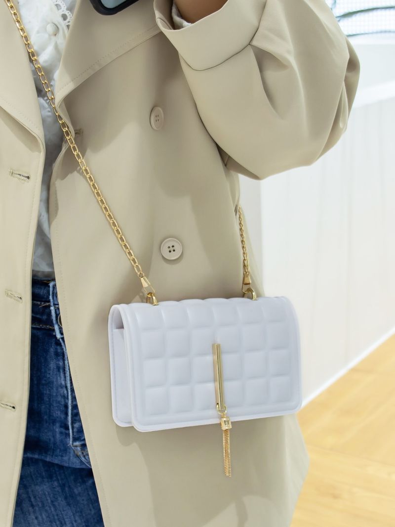 Mini Tassel Decor Quilted Flap Square Bag