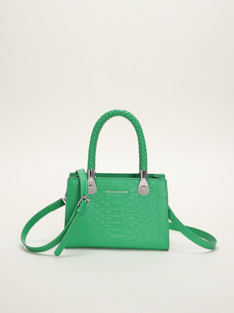 Mini Letter Graphic Snakeskin Embossed Weave Detail Square Bag