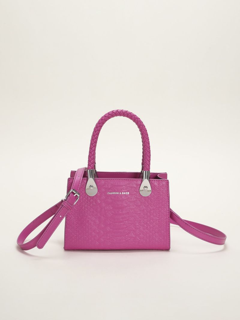 Mini Letter Graphic Snakeskin Embossed Weave Detail Square Bag