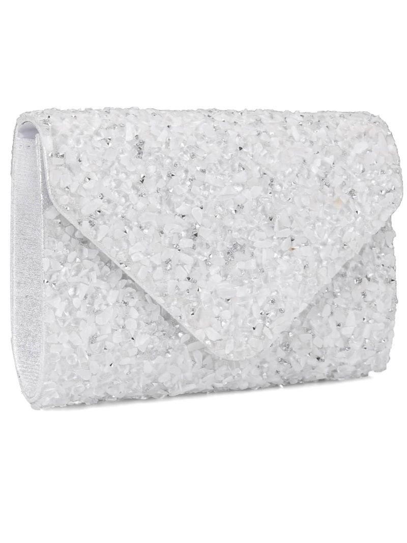 Mini Rhinestone Decor Flap Chain Glitter Envelope Bag