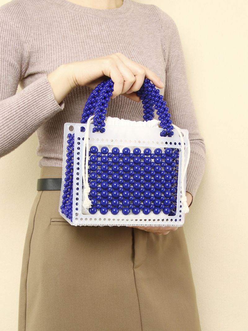 Mini Faux Pearl Beaded Satchel Bag With Drawstring Inner Pouch