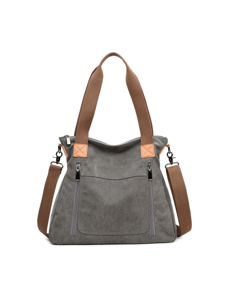 Two Tone Canvas Handbag, Large Capacity Crossbody Bag, Casual Shoulder Purse With Patch Pocket