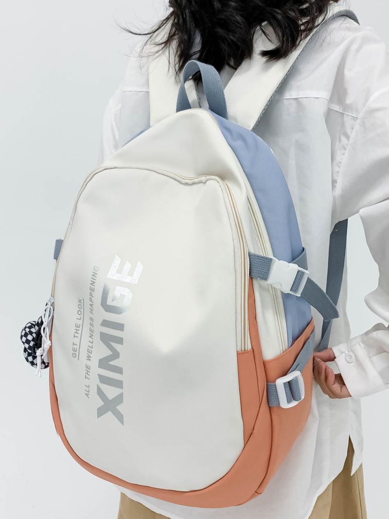 Letter Graphic Functional Backpack With Bag Charm