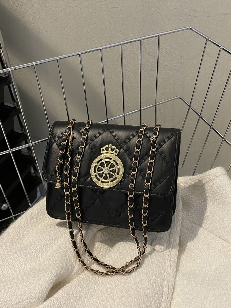 Mini Rhinestone Decor Quilted Pattern Metal Decor Chain Square Bag