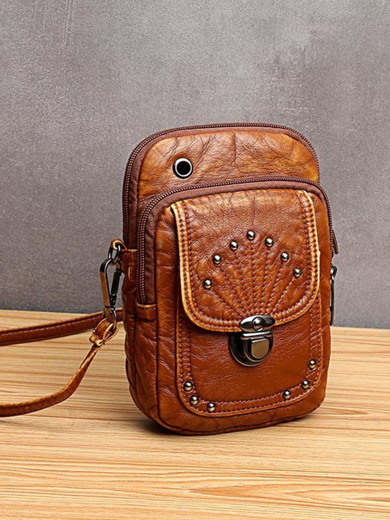 Studded Decor Stitch Detail Earphone Hole Phone Wallet