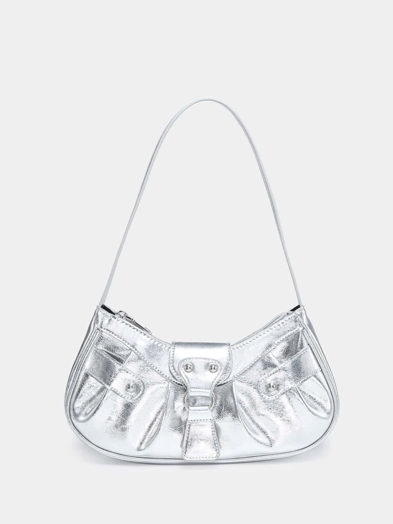 Metallic Studded Decor Hobo Bag