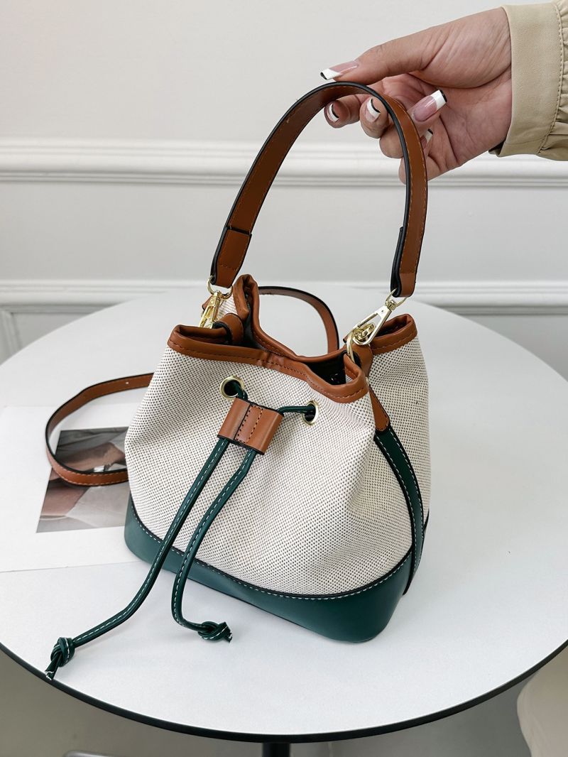 Mini Two Tone Drawstring Design Bucket Bag