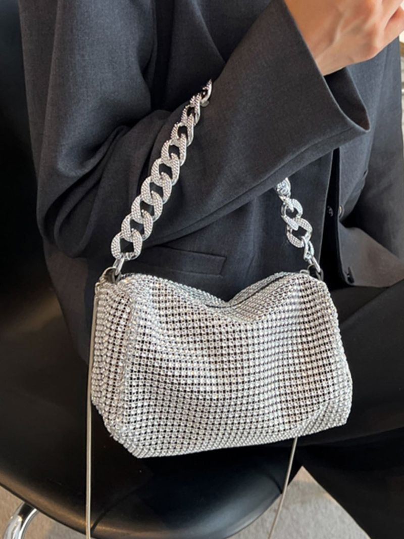 Mini Rhinestone Decor Chain Hobo Bag