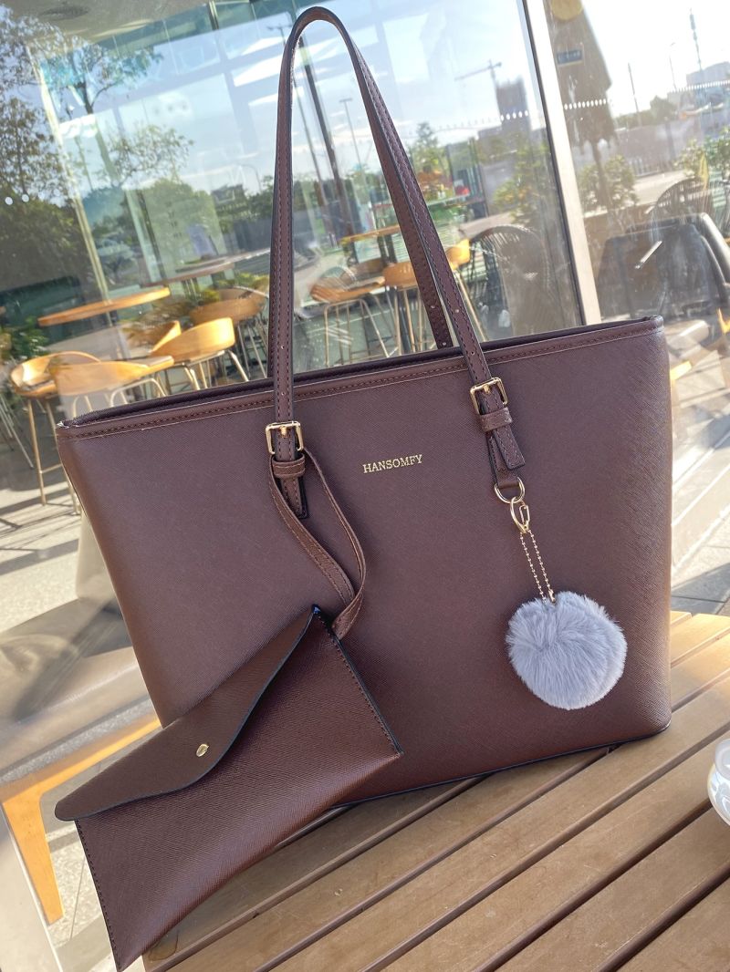 Letter Graphic Shoulder Tote Bag With Bag Charm