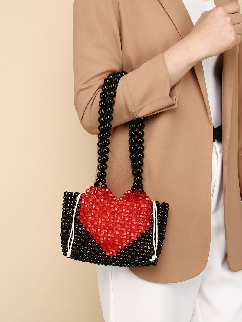 Mini Heart Pattern Beaded Shoulder Bag