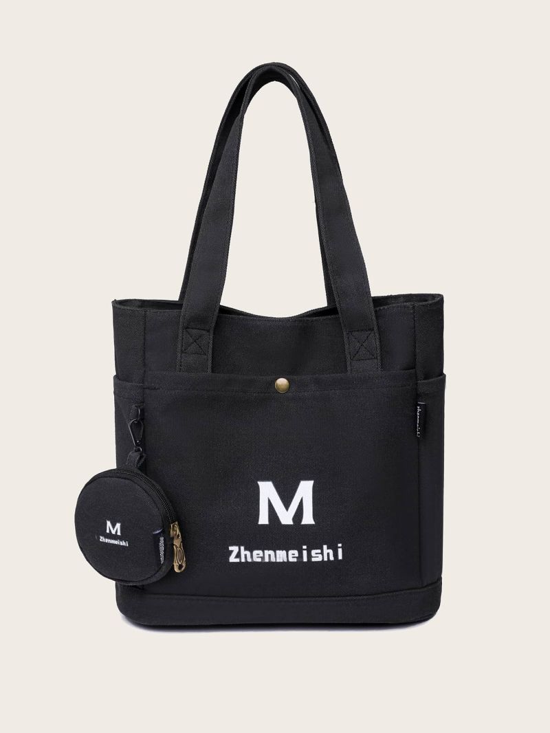 Letter Graphic Shopper Bag With Purse