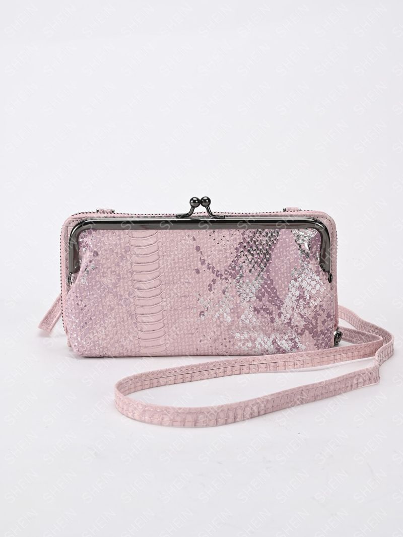 Snakeskin Embossed Kiss Lock Phone Wallet