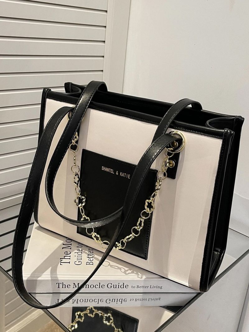 Letter Graphic Chain Decor Shoulder Tote Bag