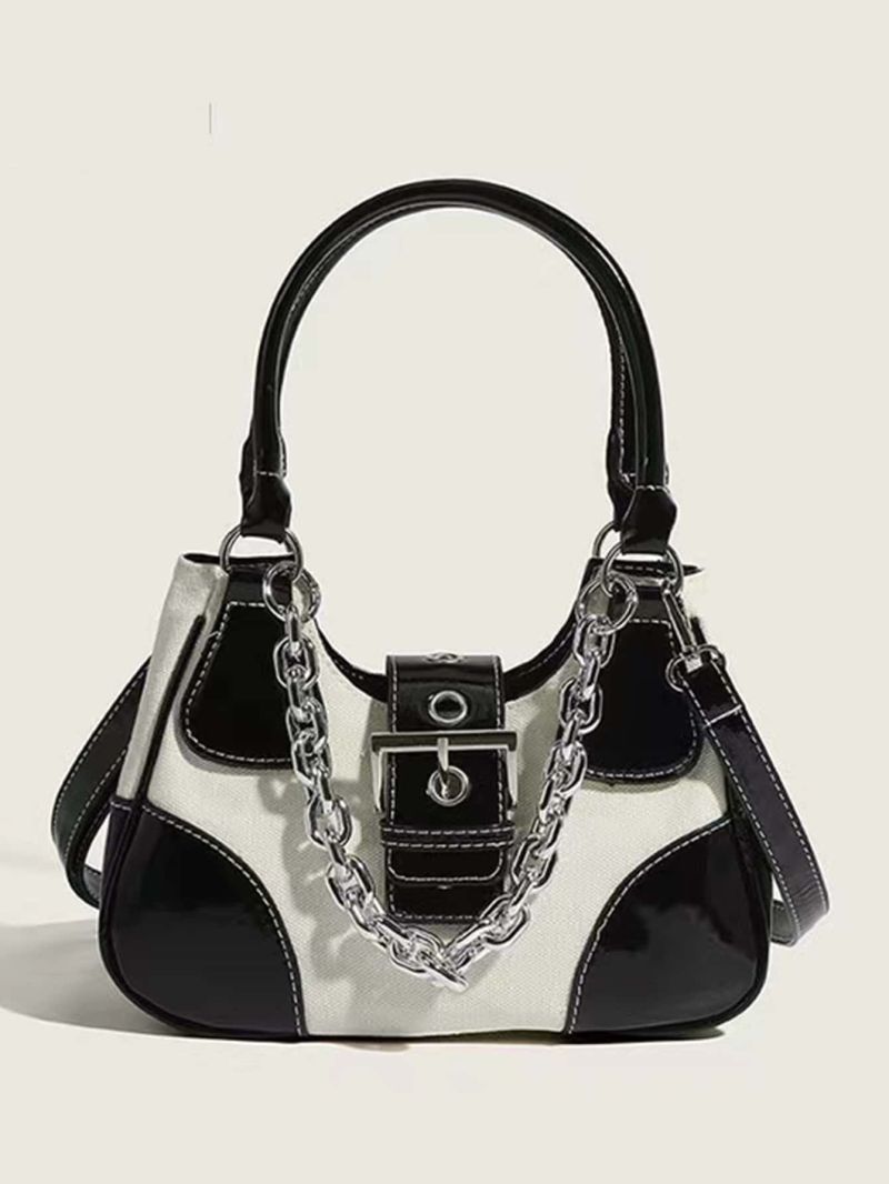 Stitch Detail Chain Decor Shoulder Tote Bag