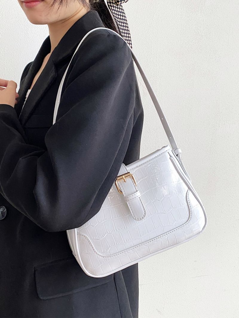 Crocodile Embossed Shoulder Bag Buckle Decor Hobo Bag