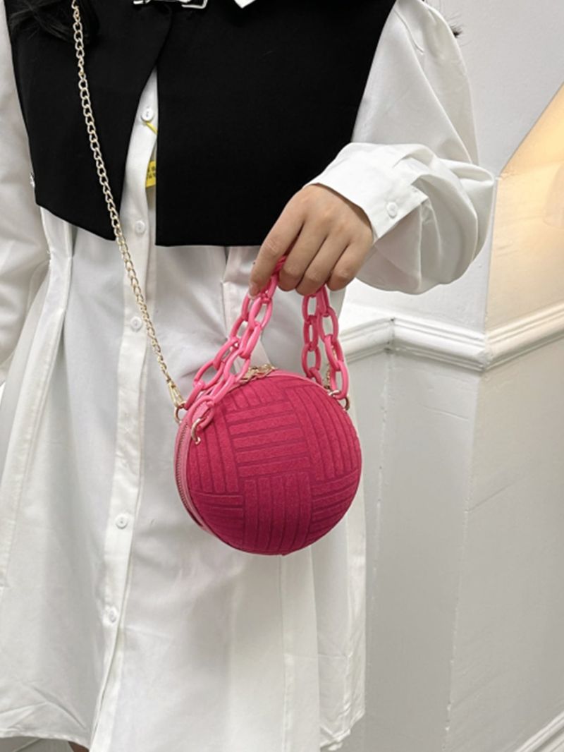 Mini Neon Pink Crocodile Embossed Chain Circle Bag