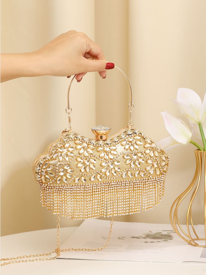 Rhinestone Decor Chain Box Bag, Perfect Bride Purse For Wedding, Prom & Party Events