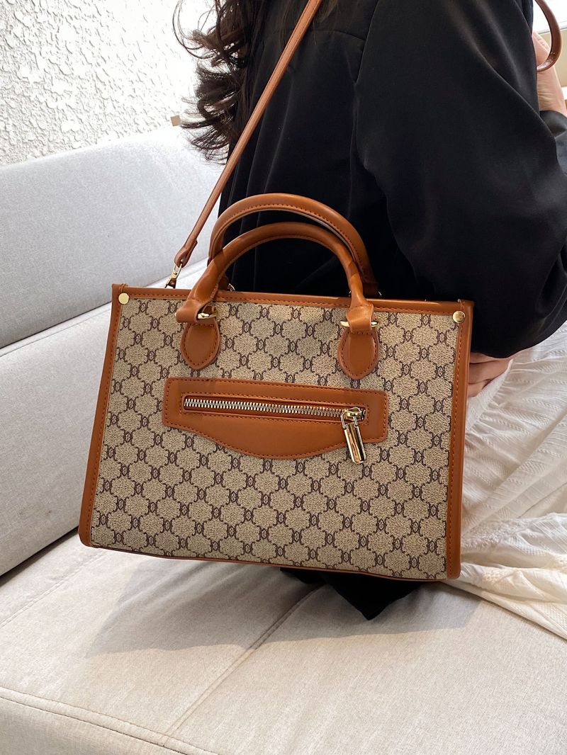 Geometric Graphic Zip Front Square Bag