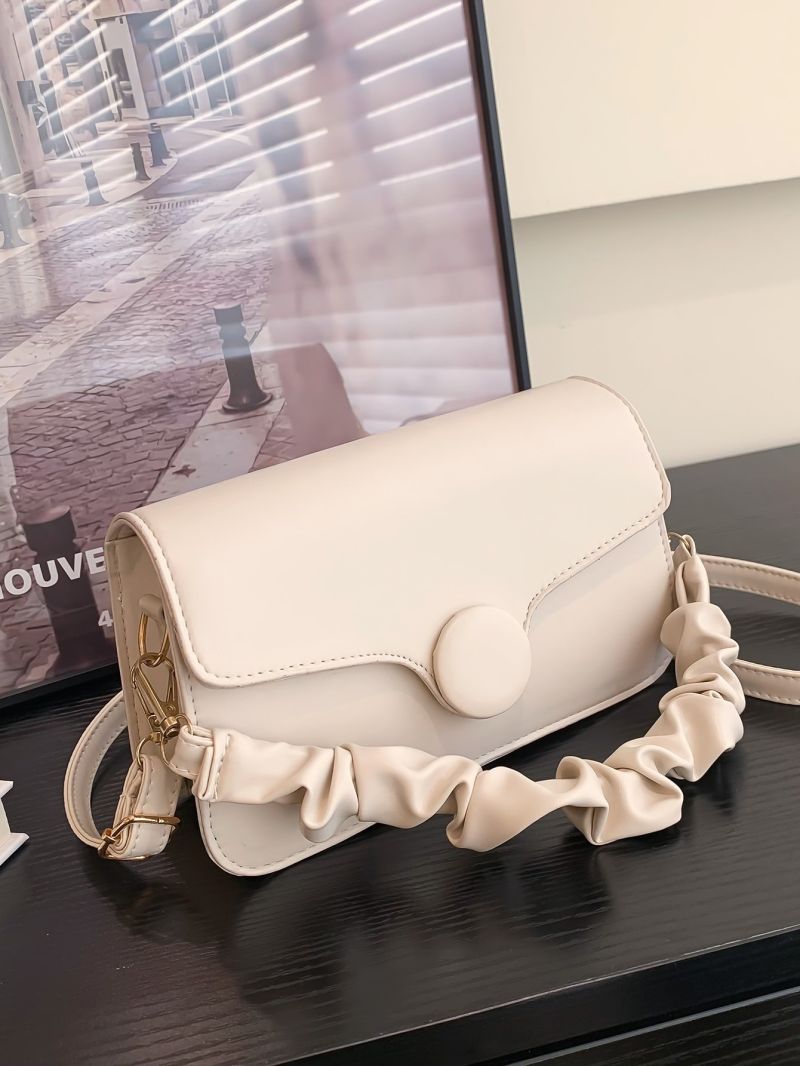 Button Decor Ruched Detail Flap Square Bag