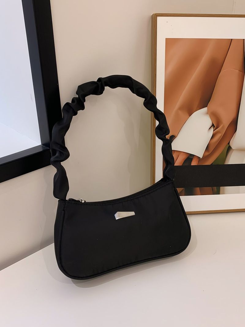 Metal Decor Ruched Detail Baguette Bag
