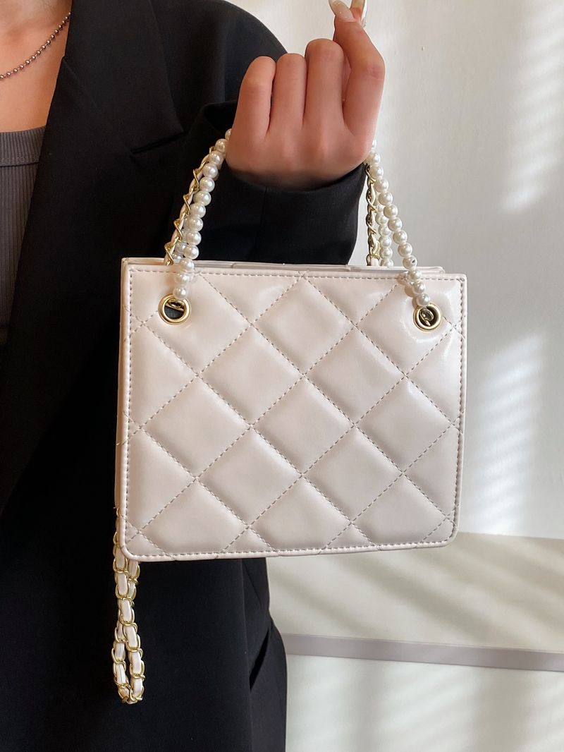 Mini Quilted Faux Pearl Decor Square Bag