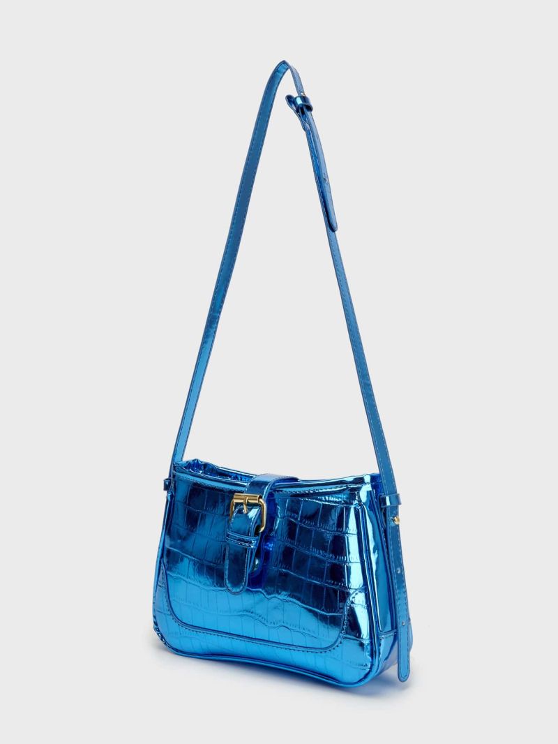 Metallic Crocodile Embossed Buckle Decor Hobo Bag