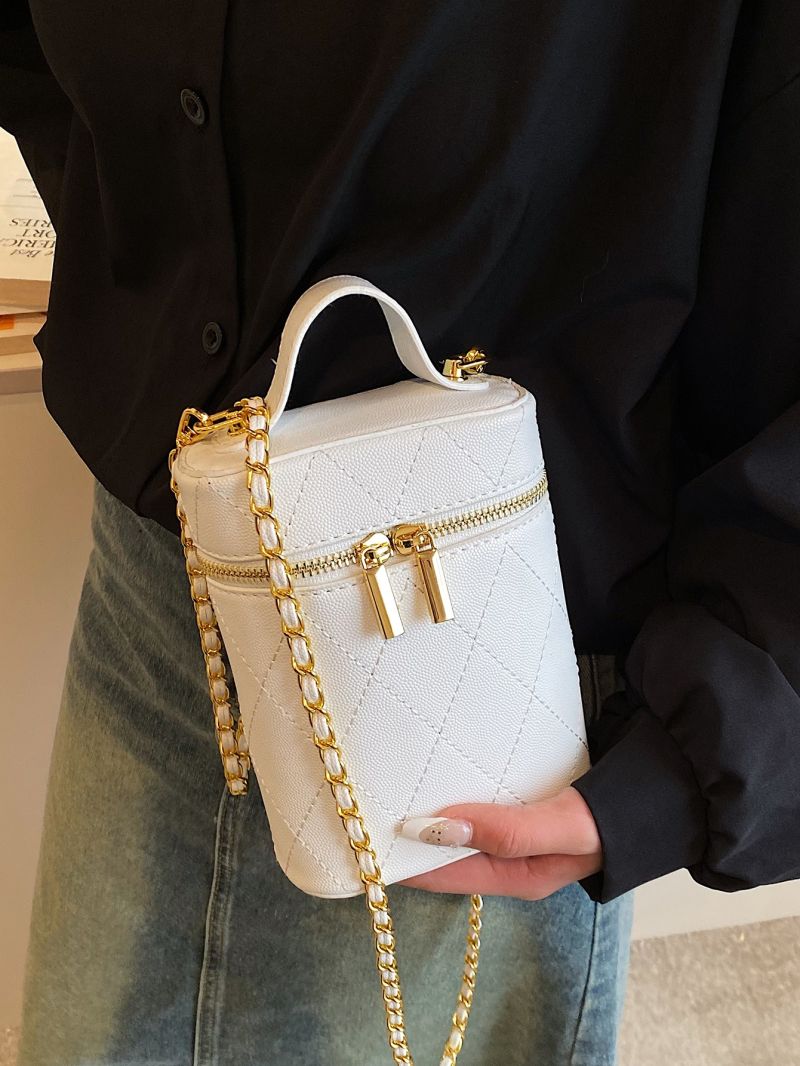 Mini Quilted Pattern Chain Bucket Bag