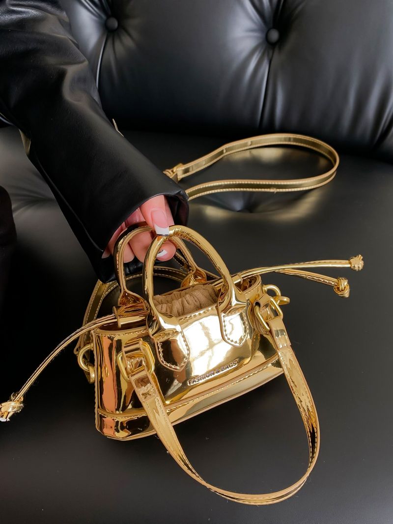 Mini Metallic Drawstring Design Bucket Bag