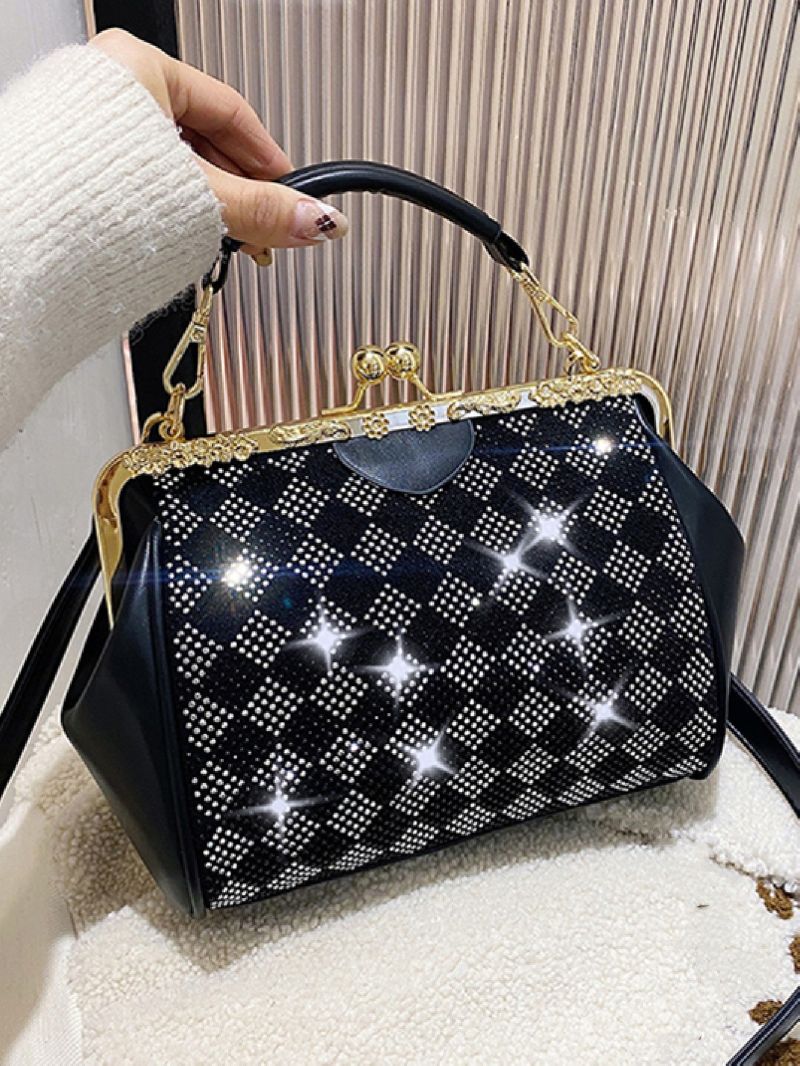 Rhinestone Decor Kiss Lock Evening Bag