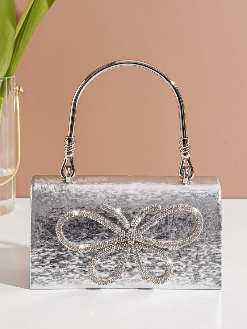 Mini Metallic Rhinestone Decor Flap Square Bag