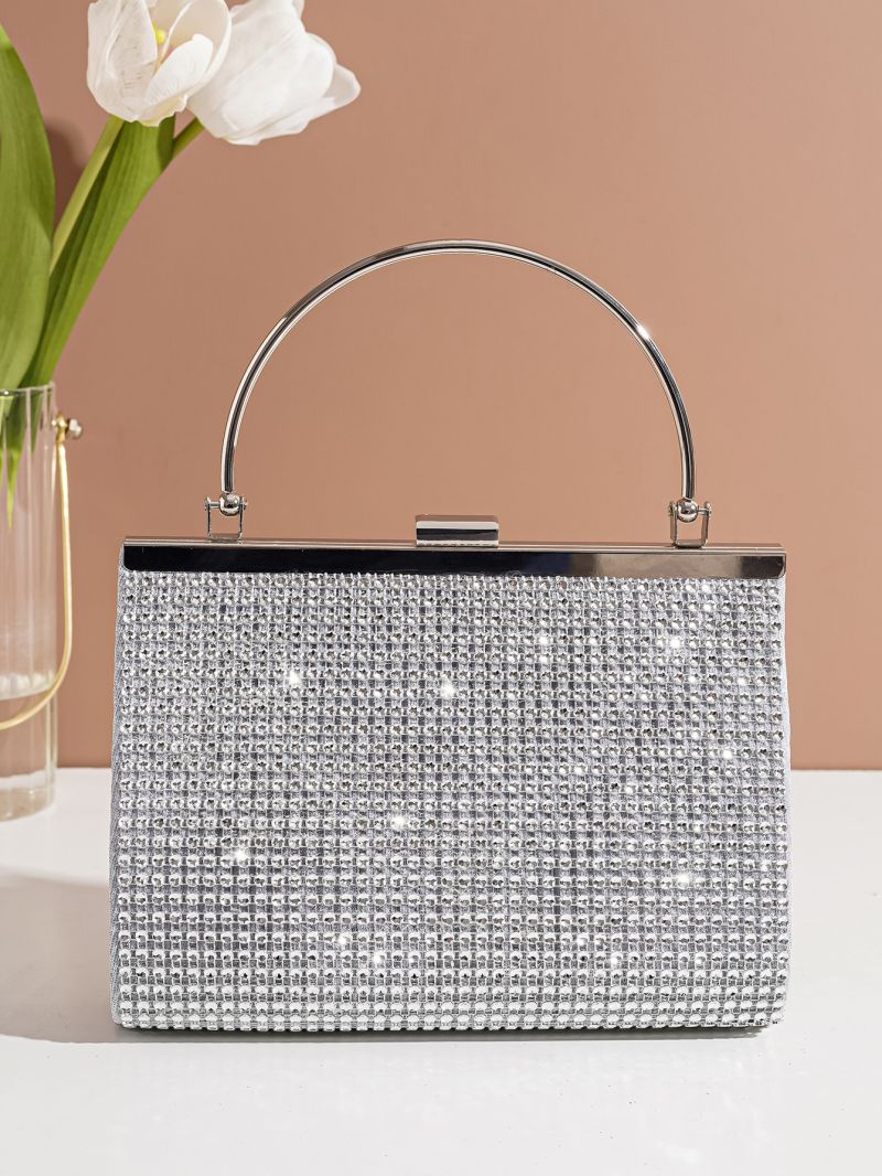 Rhinestone Decor Chain Box Bag, Perfect Bride Purse For Wedding, Prom & Party Events