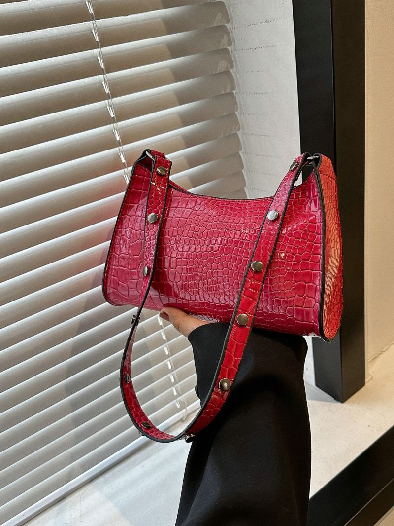 Crocodile Embossed Baguette Bag