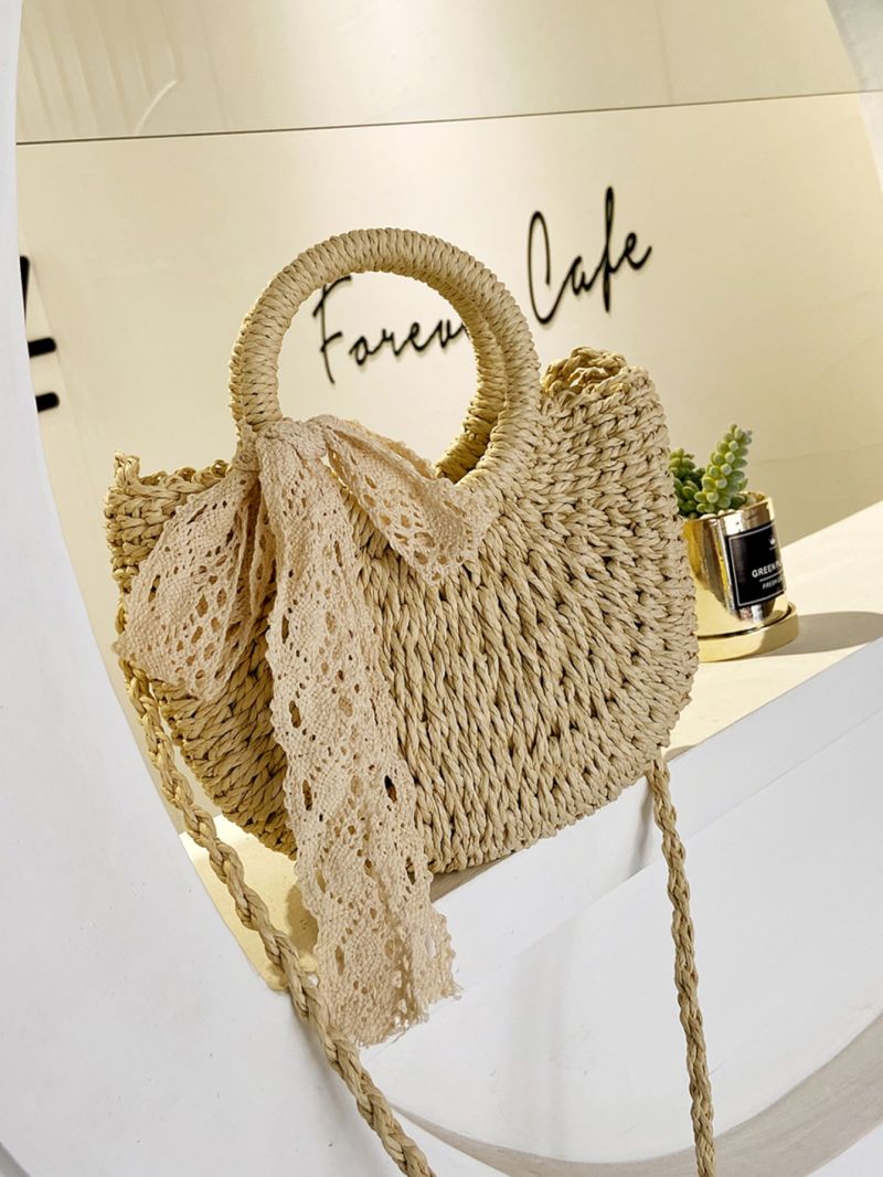 Minimalist Straw Bag Woven Straw Beach Bag, Women's Small Crossbody Bag, Trendy Braid Shoulder Bag For Holiday