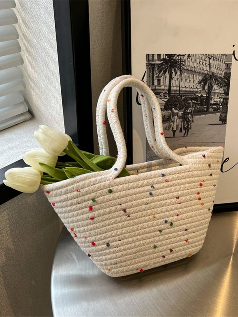 Pom Pom Decor Crochet Bag