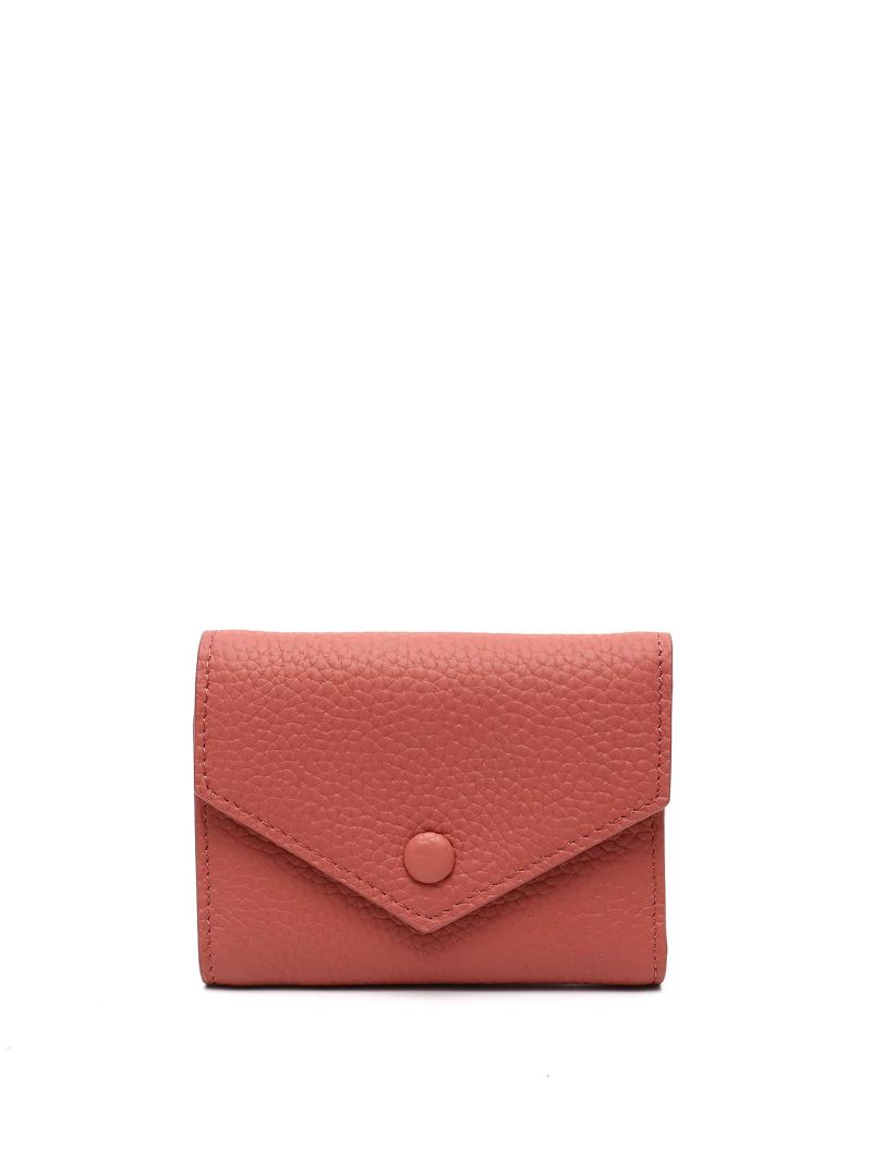 Genuine Leather Litchi Embossed Snap Button Small Wallet