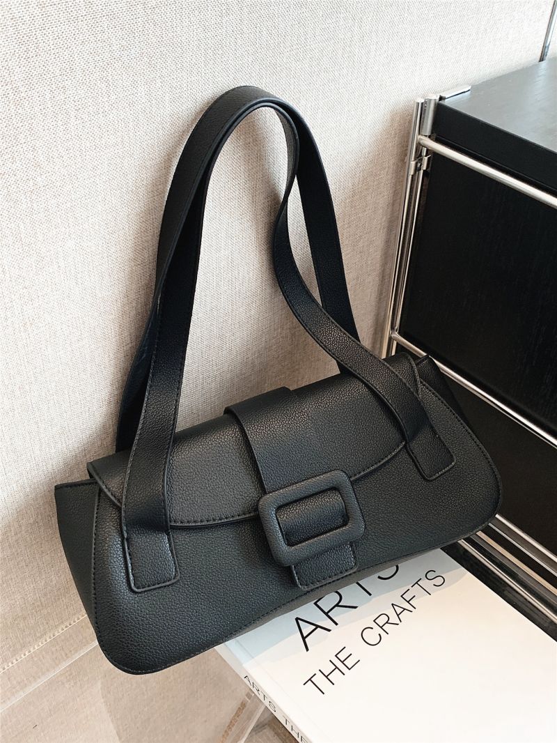 Buckle Decor Flap Shoulder Tote Bag