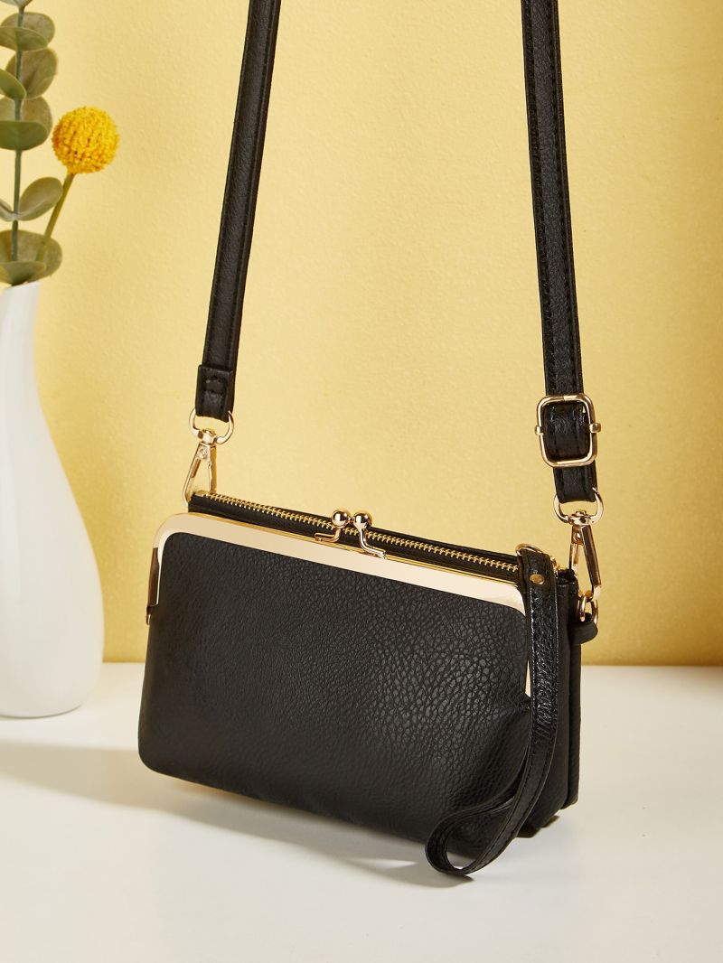 Litchi Embossed Phone Wallet Adjustable-strap Zipper PU