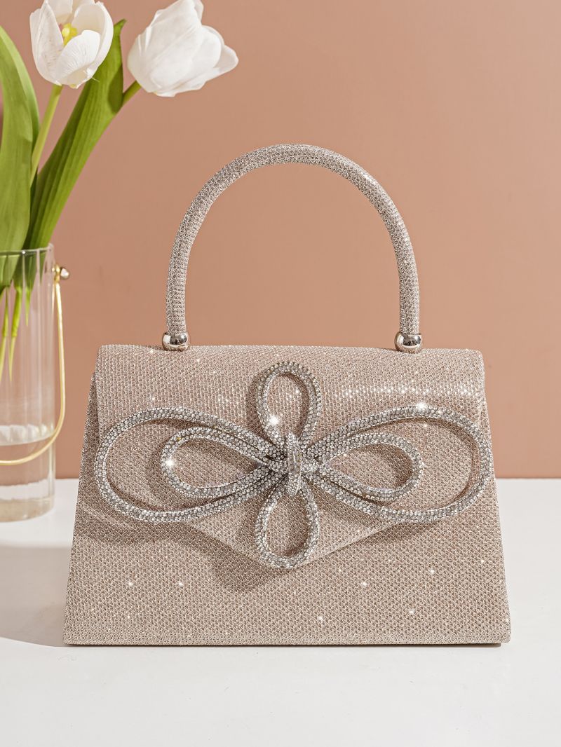 Glitter Rhinestone & Bow Decor Flap Square Bag