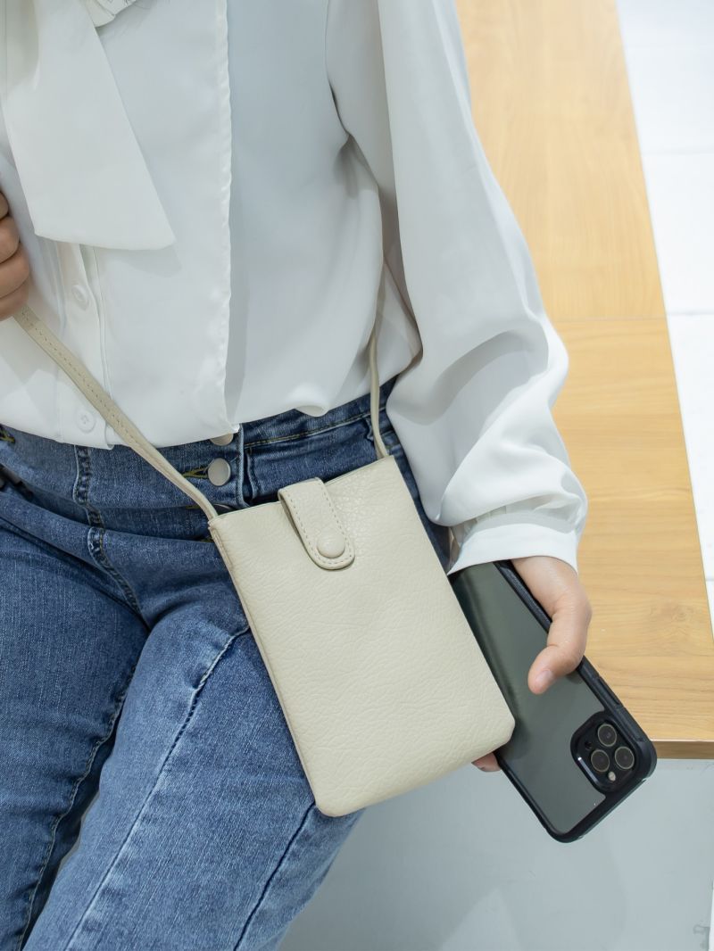 Litchi Embossed Snap Button Phone Wallet