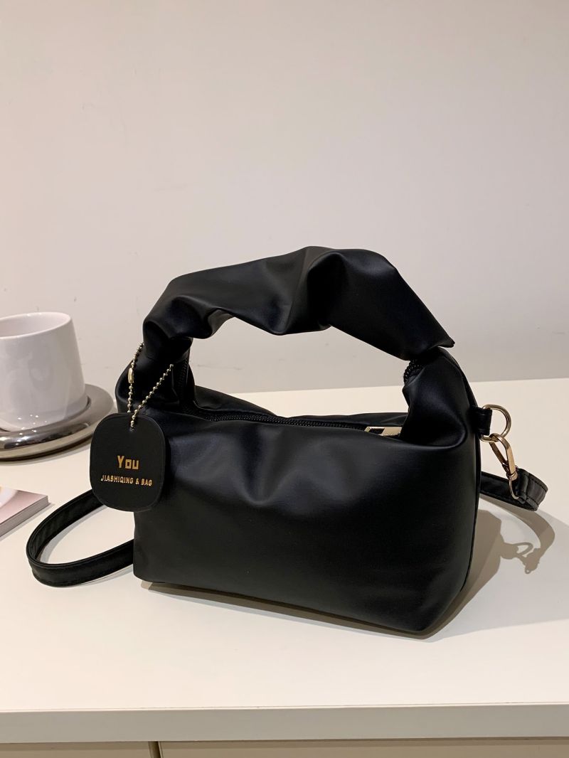 Minimalist Ruched Detail Hobo Bag With Bag Charm