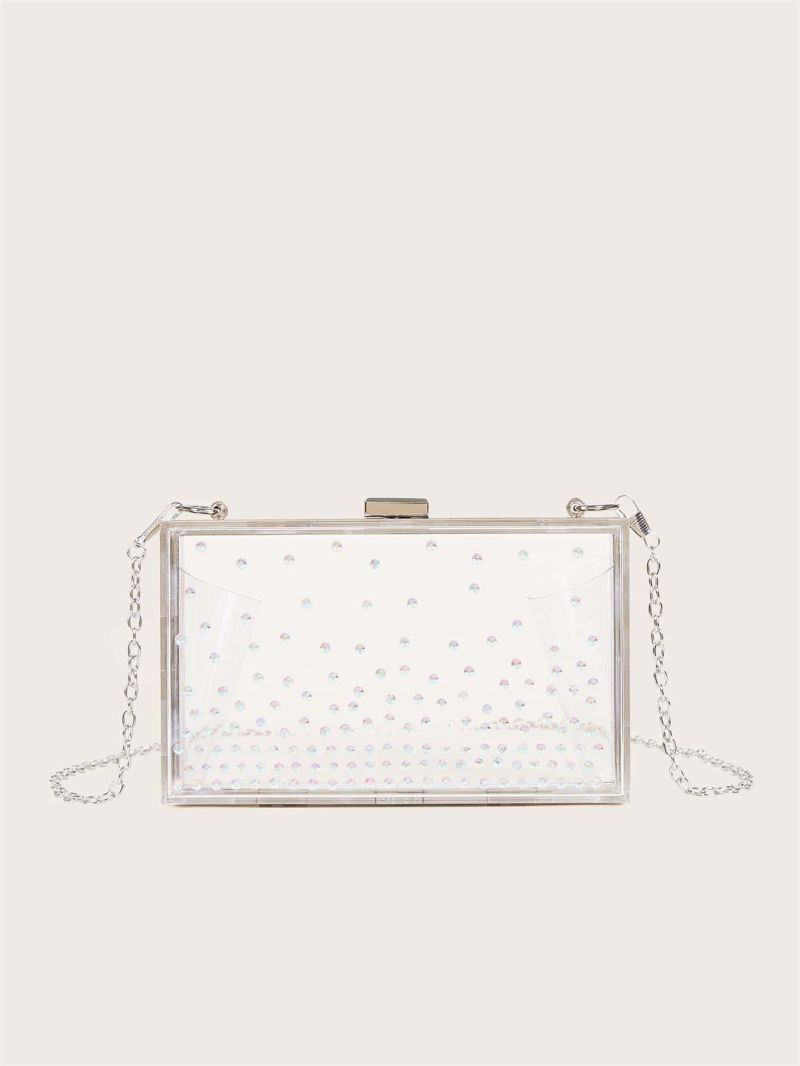 Clear Rhinestone Decor Chain Box Bag