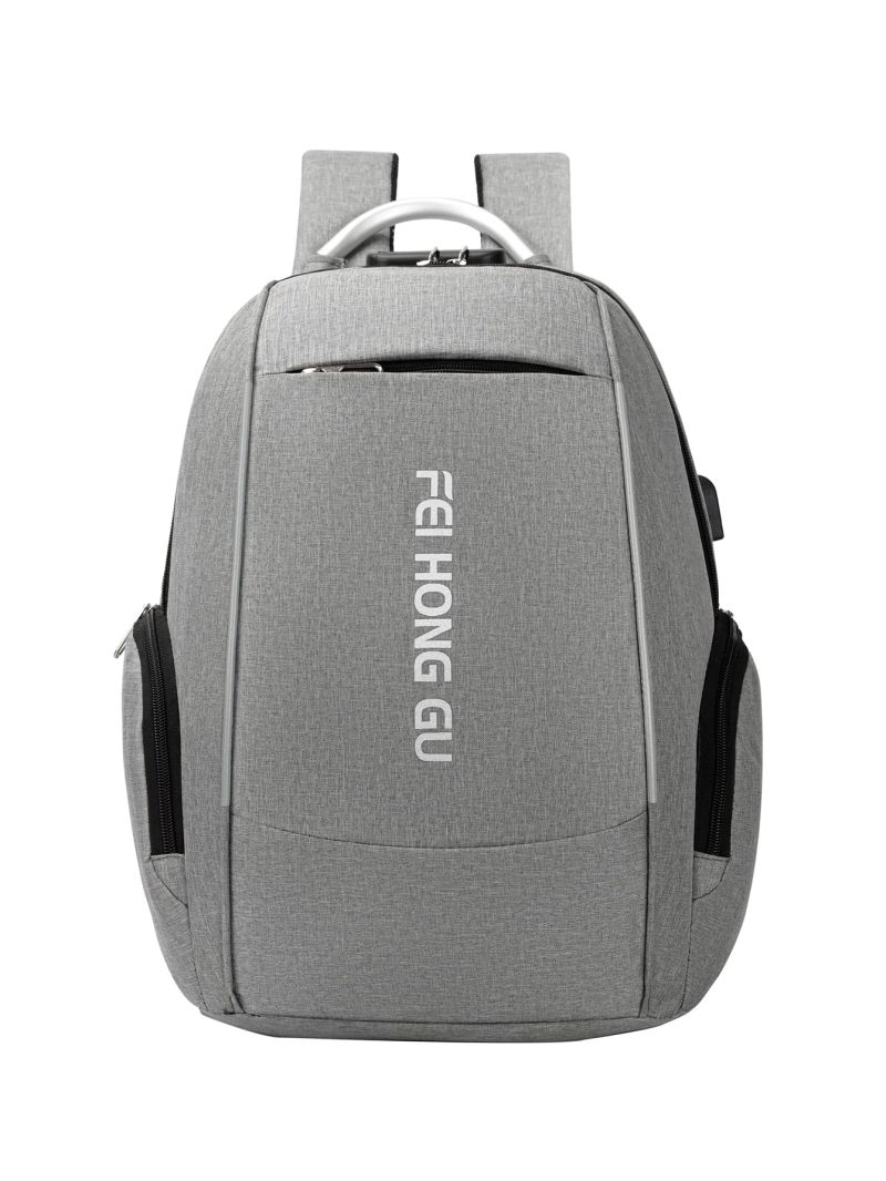 Men Letter Graphic Laptop Backpack Camping Bag