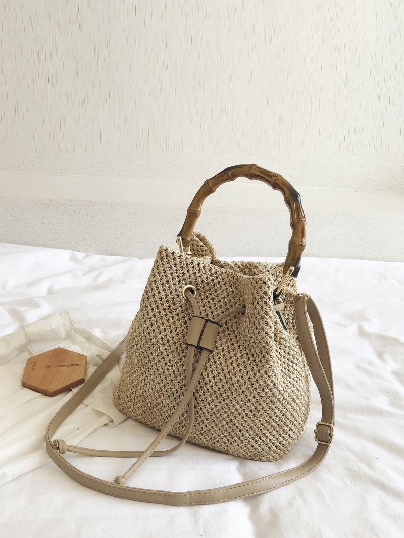Top Handle Drawstring Straw Bag