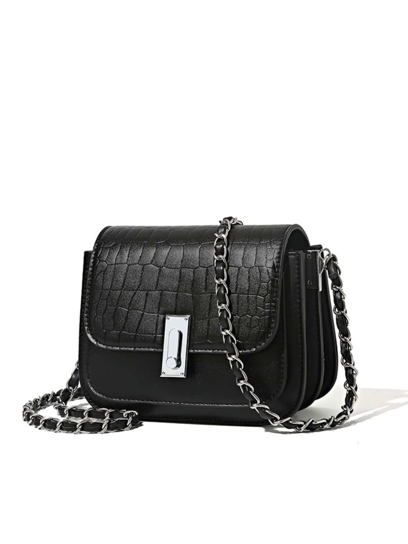 Mini Crocodile Embossed Metal Decor Chain Flap Square Bag