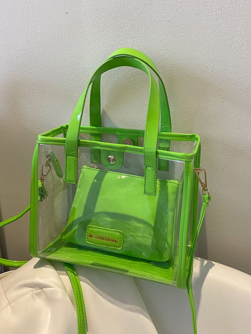 Clear Letter Graphic Square Bag With Inner Pouch