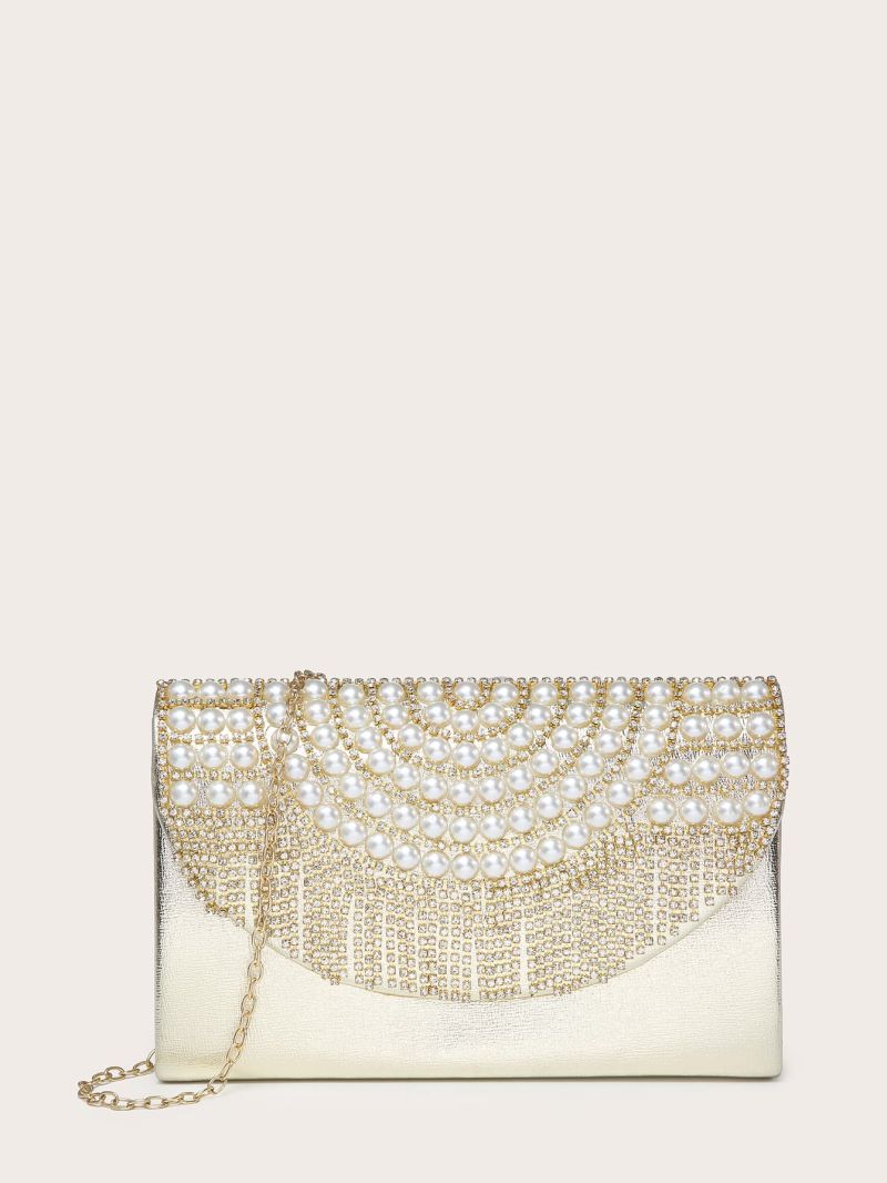Rhinestone Decor Flap Evening Bag