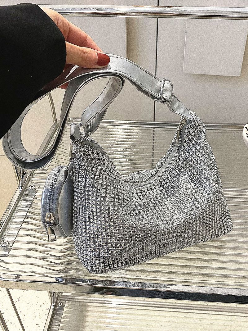 Rhinestone Decor Hobo Bag With Coin Purse For Party