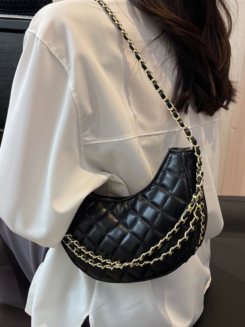 Quilted Pattern Chain Hobo Bag