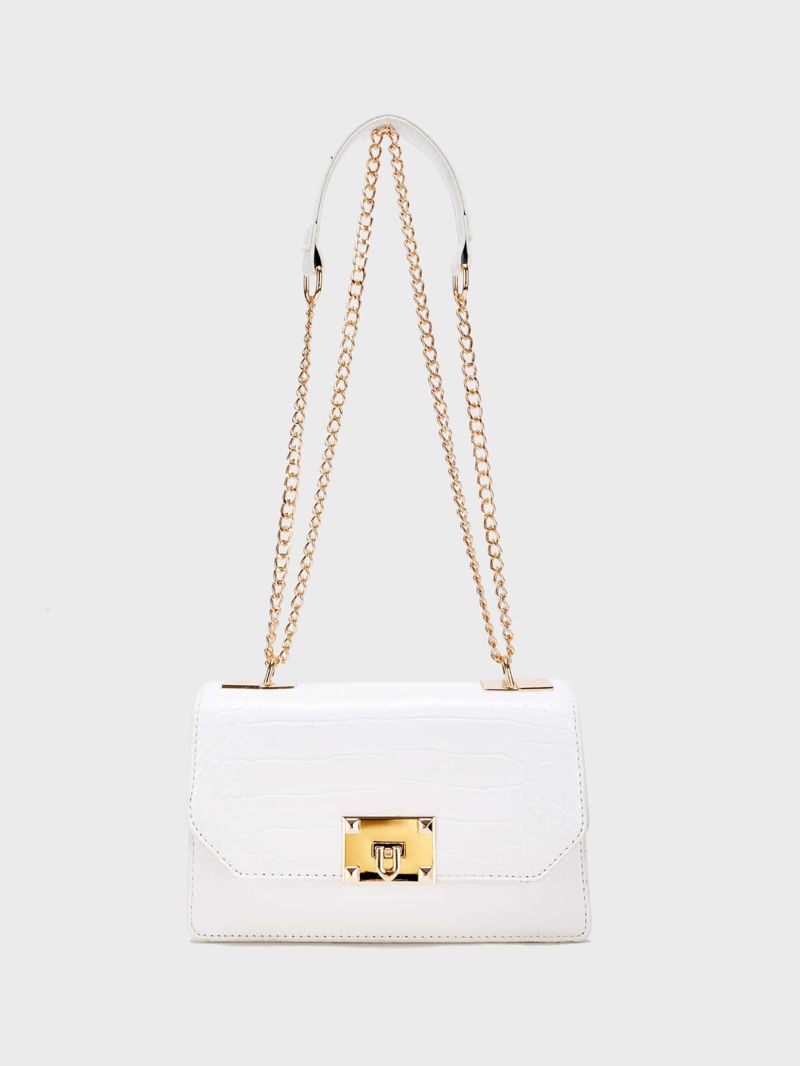 Crocodile Embossed Chain Shoulder Bag