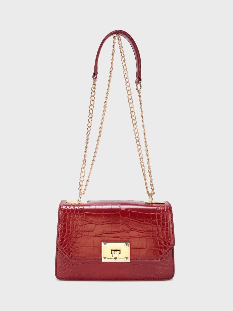 Crocodile Embossed Chain Shoulder Bag